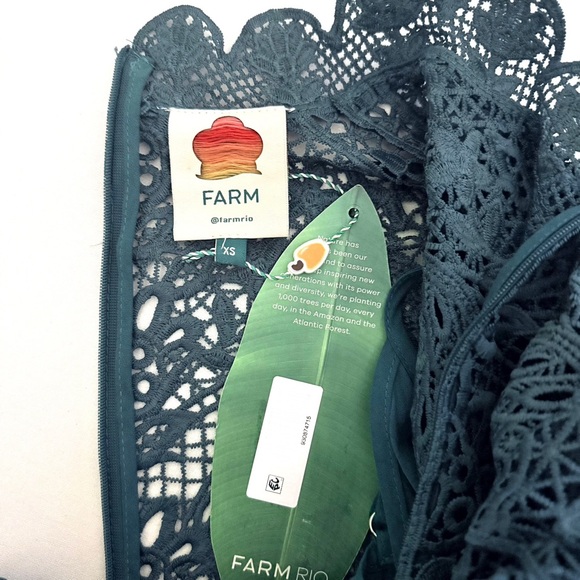 FARM RIO Guipure Lace Long Sleeve Maxi Dress, Dark Green, Size XS, NWT 🇧🇷 - Picture 16 of 16